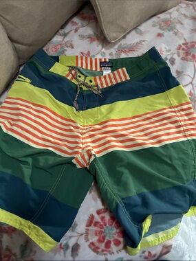 Patagonia Men’s Green, Yellow & Orange Stripe Boardshorts